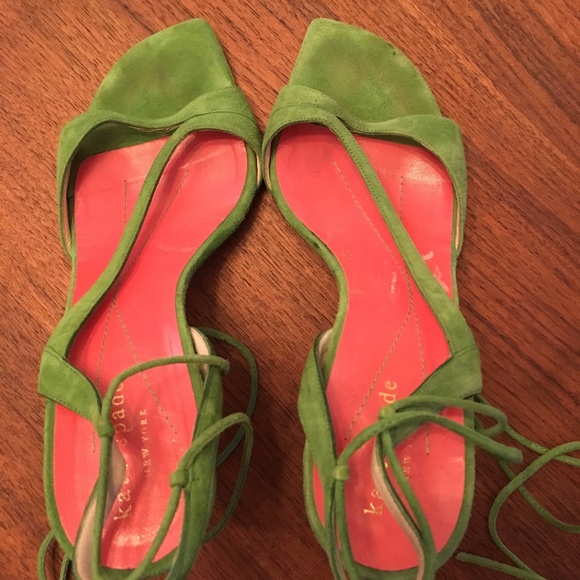 Kate Spade Suede Leather Heels Lime Green 6 1/2 - Picture 3 of 7